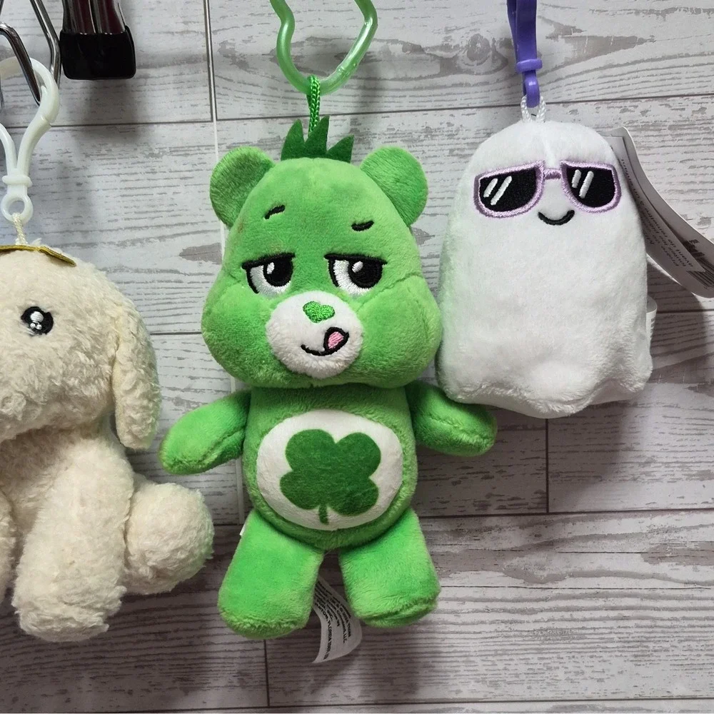 Lot of 5 Plush stuffed Keychains Lucky Care Bear, Dog, Ghost Cola Cup Pom-Pom